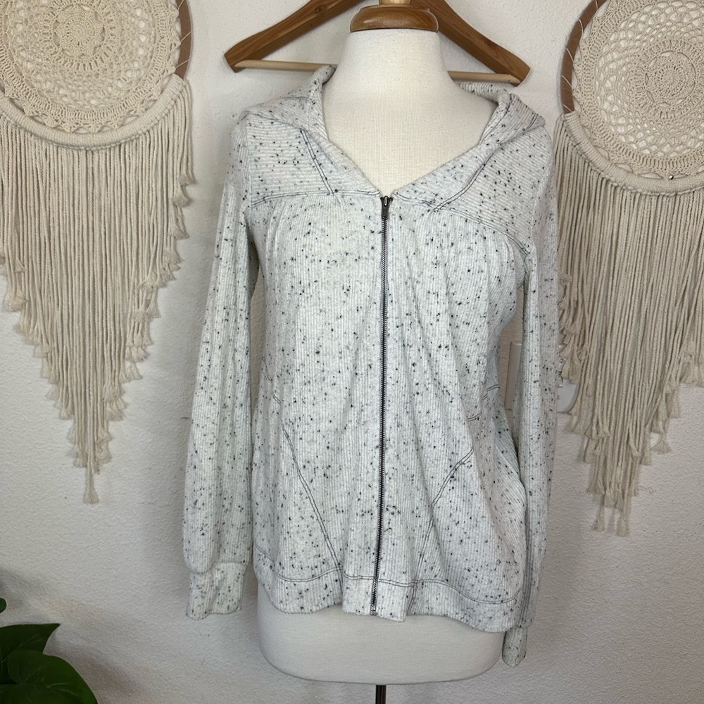 Anthropologie Saturday Sunday speckled lt gray hooded zip cardigan flowy small